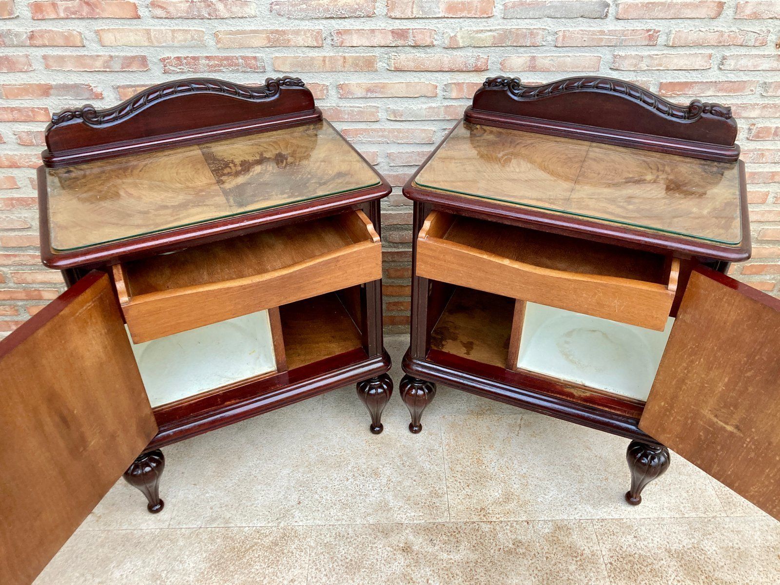 photo furniture Mid Century Spanish Nightstands In Wood  Set Of 2