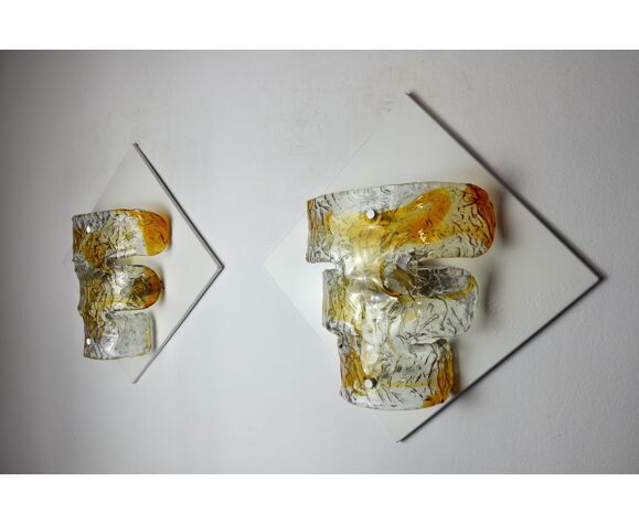 Pair Of Murano Mazzega Sconces Orange Murano Blown Glass Italy 1960 photo for sale