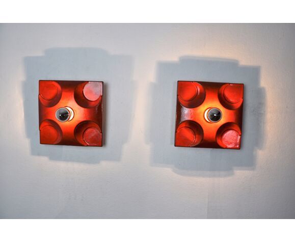 Pair Of Fat Lava Sconces By Hustadt Leuchten Orange Ceramic Germany 1960 photo 1603.0