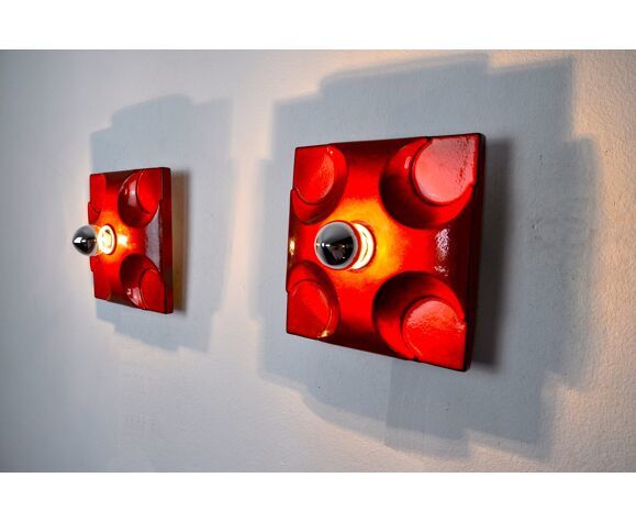Pair Of Fat Lava Sconces By Hustadt Leuchten Orange Ceramic Germany 1960 photo vinterior
