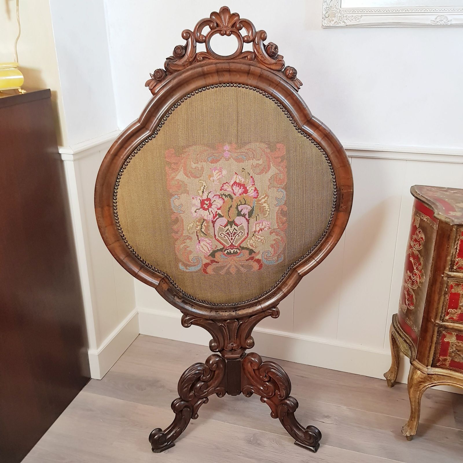 Antique French Tapestry Fire Screen, Victorian Period photo for sale