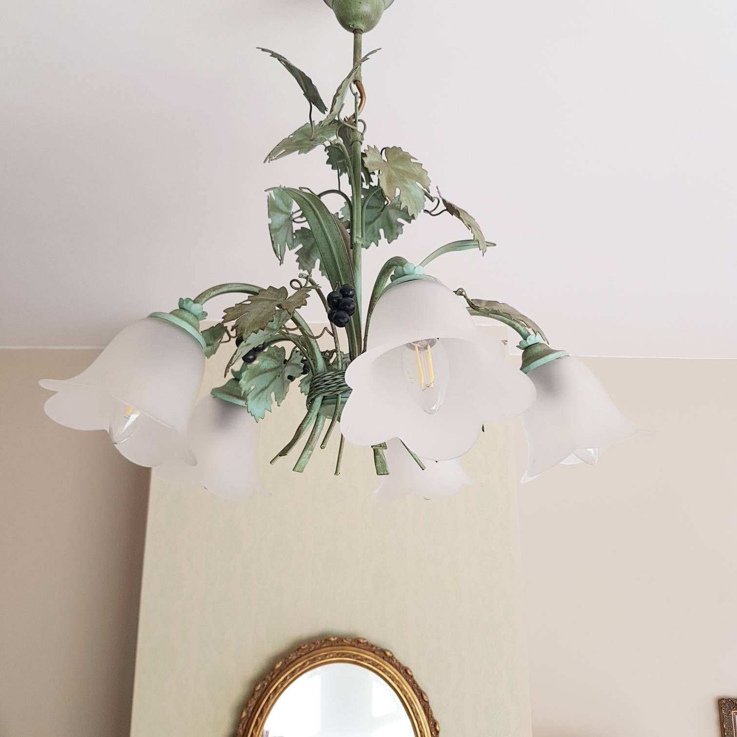 Tole Chandelier Hollywood Regency Style, Grapes Bucket Ceiling Lustre, Home Lighting, Made In Italy photo for sale