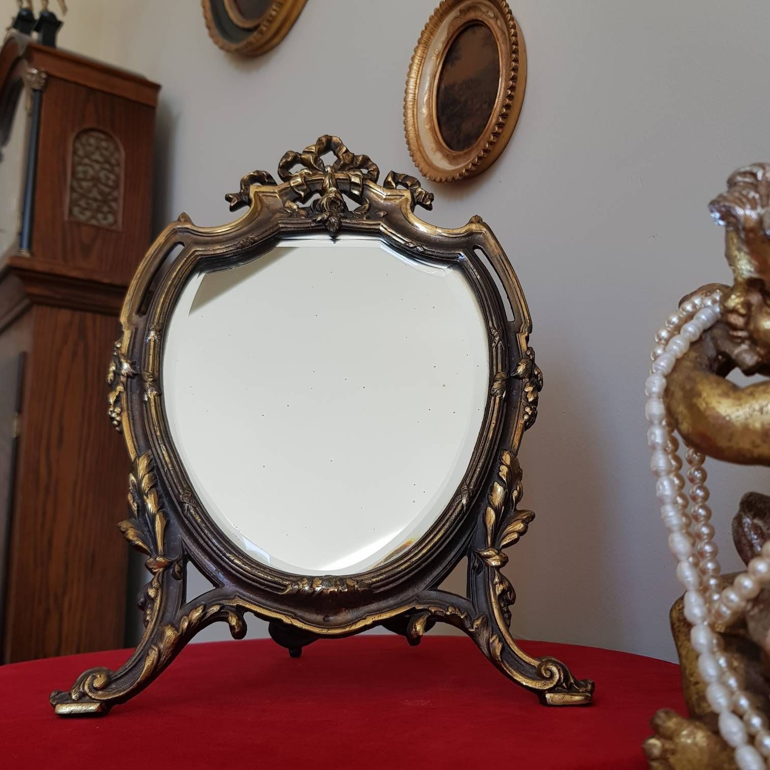 Special French Louis XVI Style Ribbon Mirror, Beveled Crystal Cut Mirror Vanity Mirror Table Freestanding Mirror