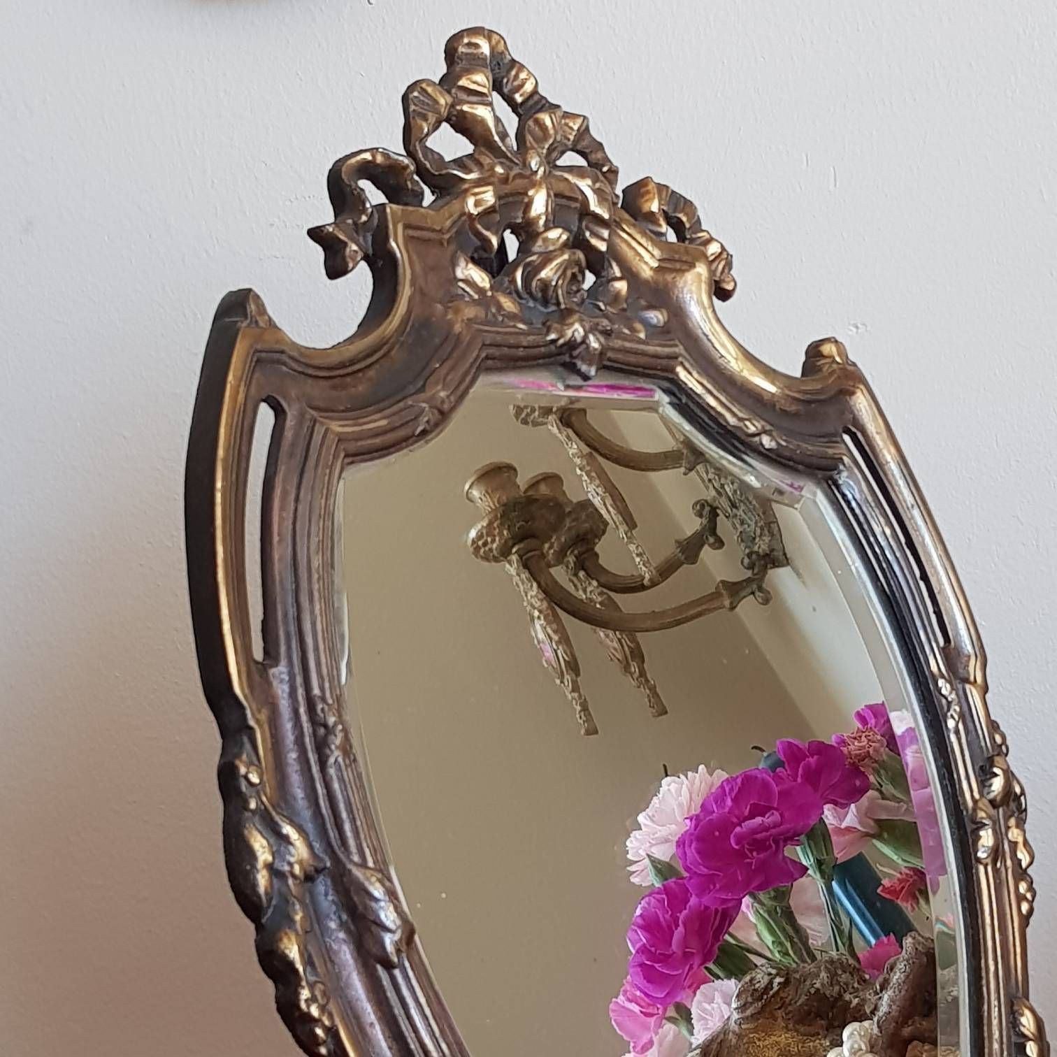 Special French Louis XVI Style Ribbon Mirror, Beveled Crystal Cut Mirror Vanity Mirror Table Freestanding Mirror photo for sale