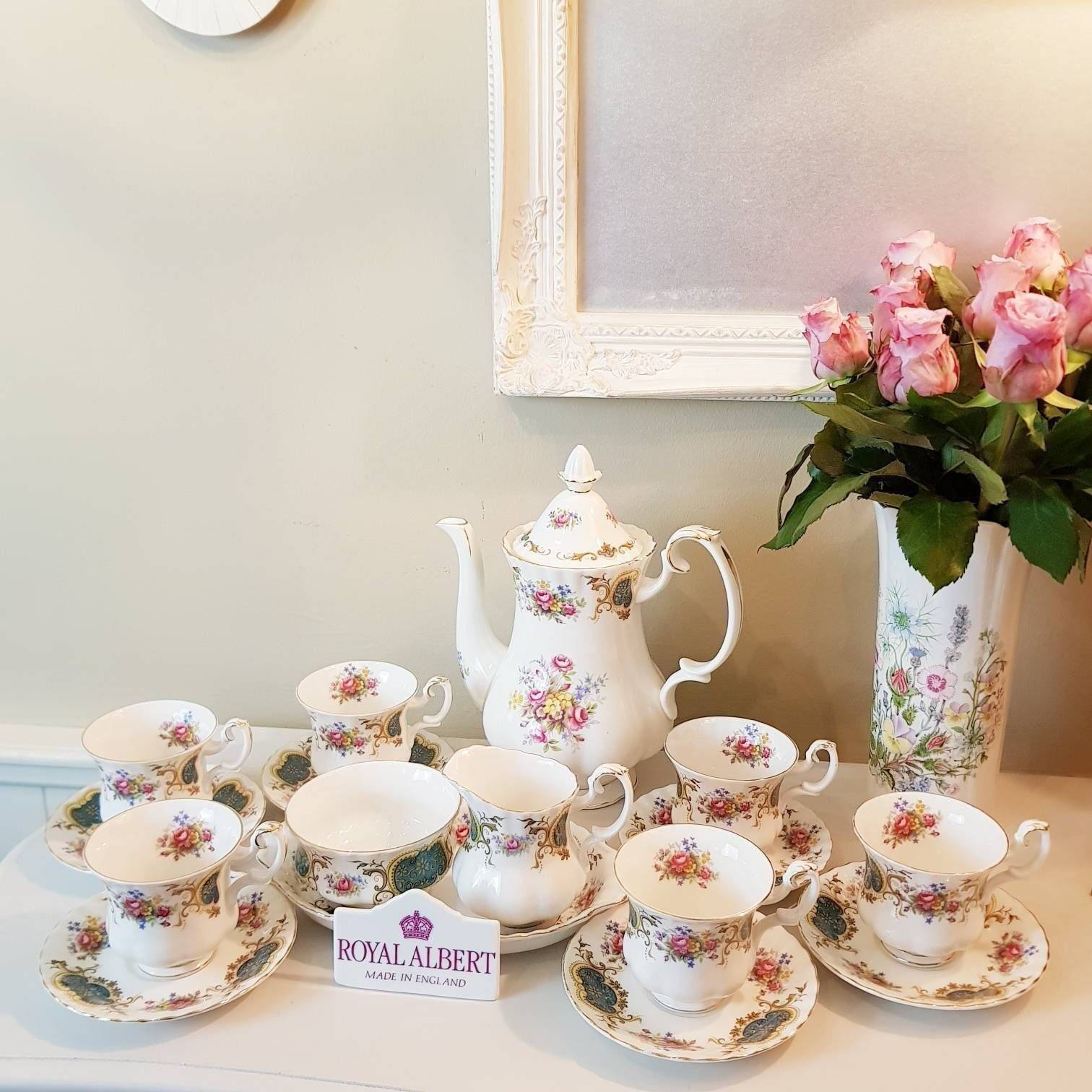 Royal Albert Set For Six, Made In England, Berkeley Pattern, Tea/Coffee Set, Vintage Tableware, Bone China, Nice Christmas Gift