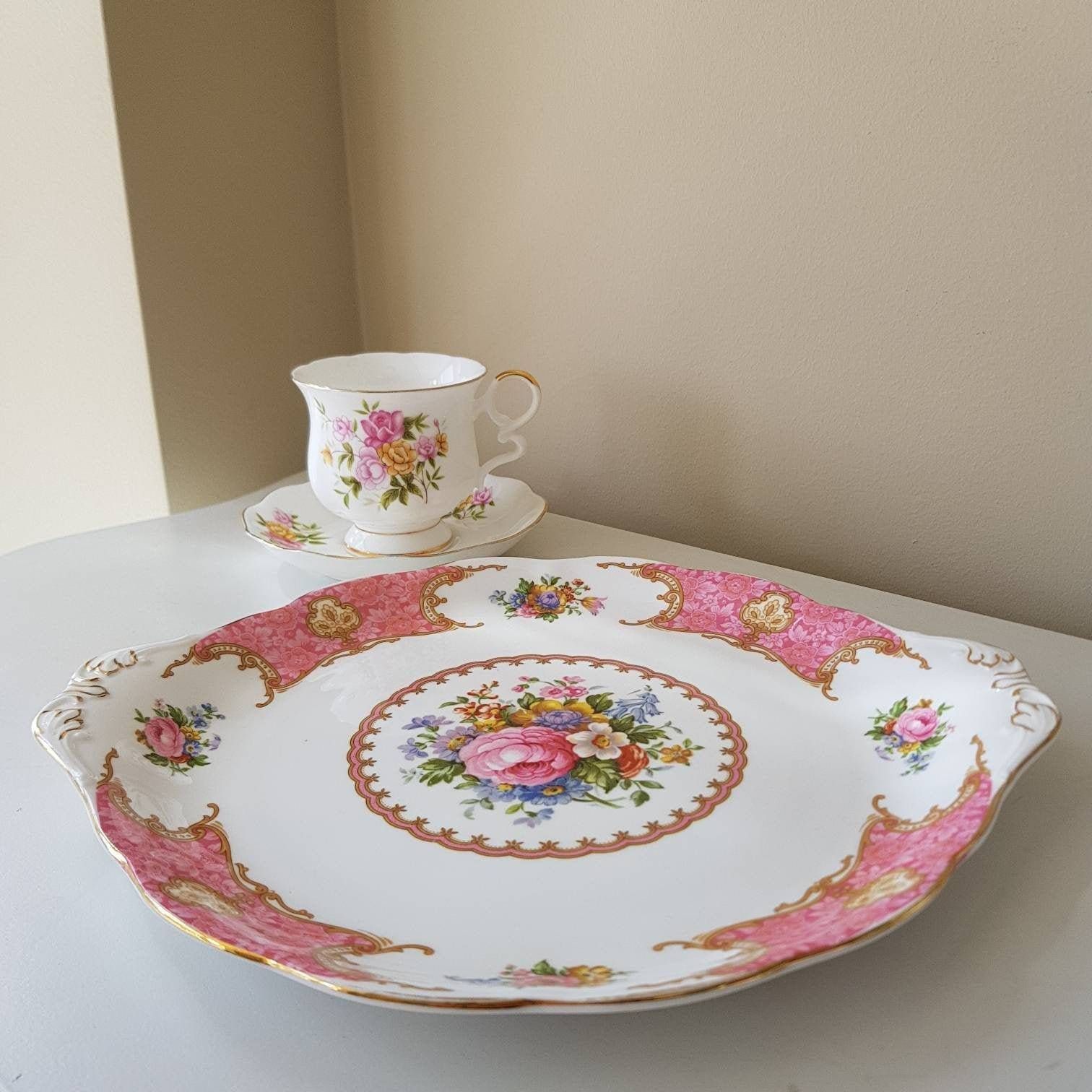 Original Royal Albert Lady Carlyle, Bone China, Porcelain Cake Plate, Made In England, Oval Plate, Gift Idea