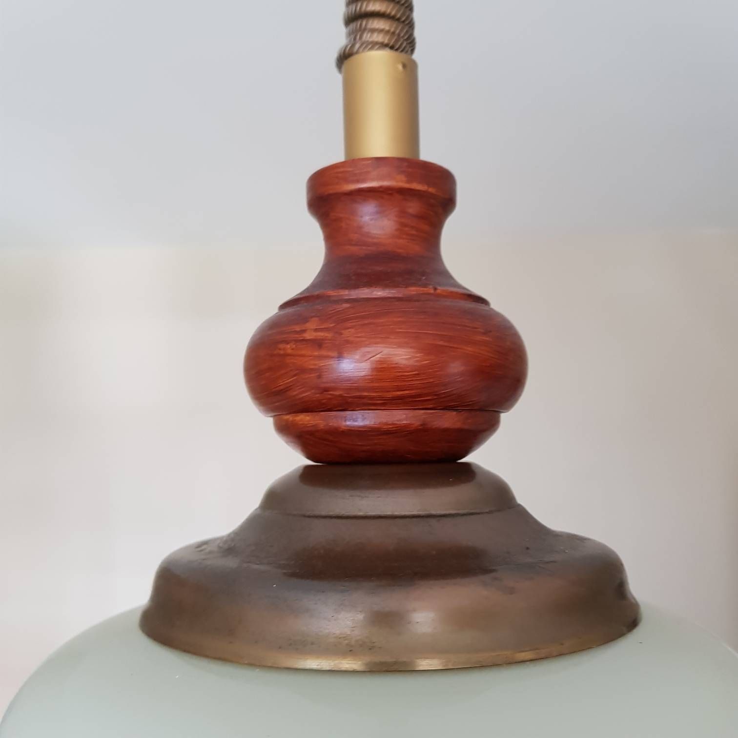 photo furniture Special Pendant Light Lamp, Wood Handle, Opaline Glass, Pendant Light Pull Down Lamp, Hard To Find