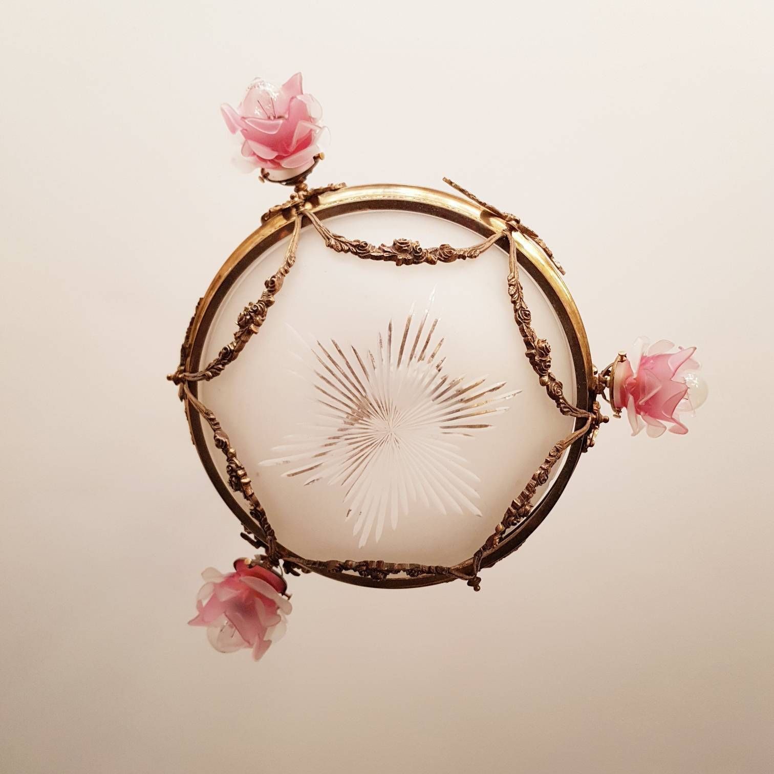Antieke Franse Kroonluchter, Hanglamp Met 4 Lichtpunten, Vintage Hanglamp, Plafondverlichting photo for sale