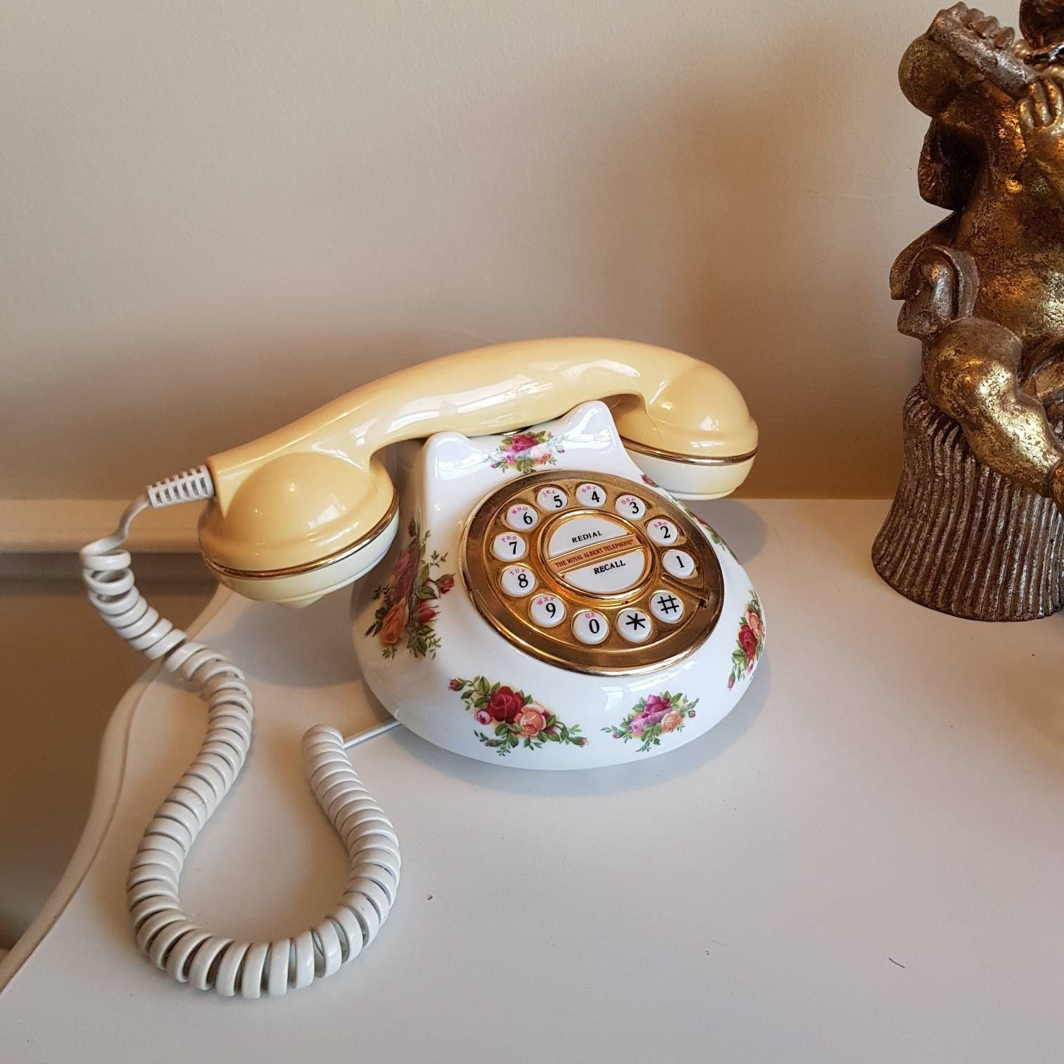 Original Royal Albert Porcelain Telephone By Astral Ltd, Dial Rotary Telephone. photo furniture