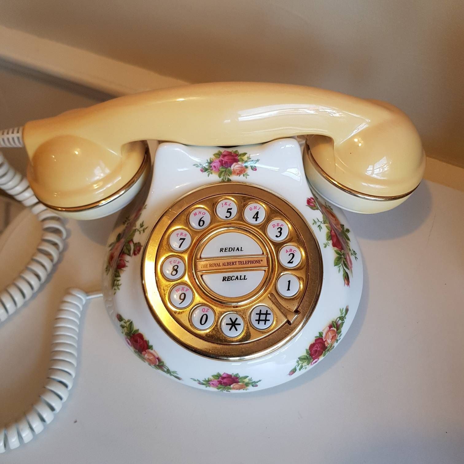 Original Royal Albert Porcelain Telephone By Astral Ltd, Dial Rotary Telephone. photo for sale