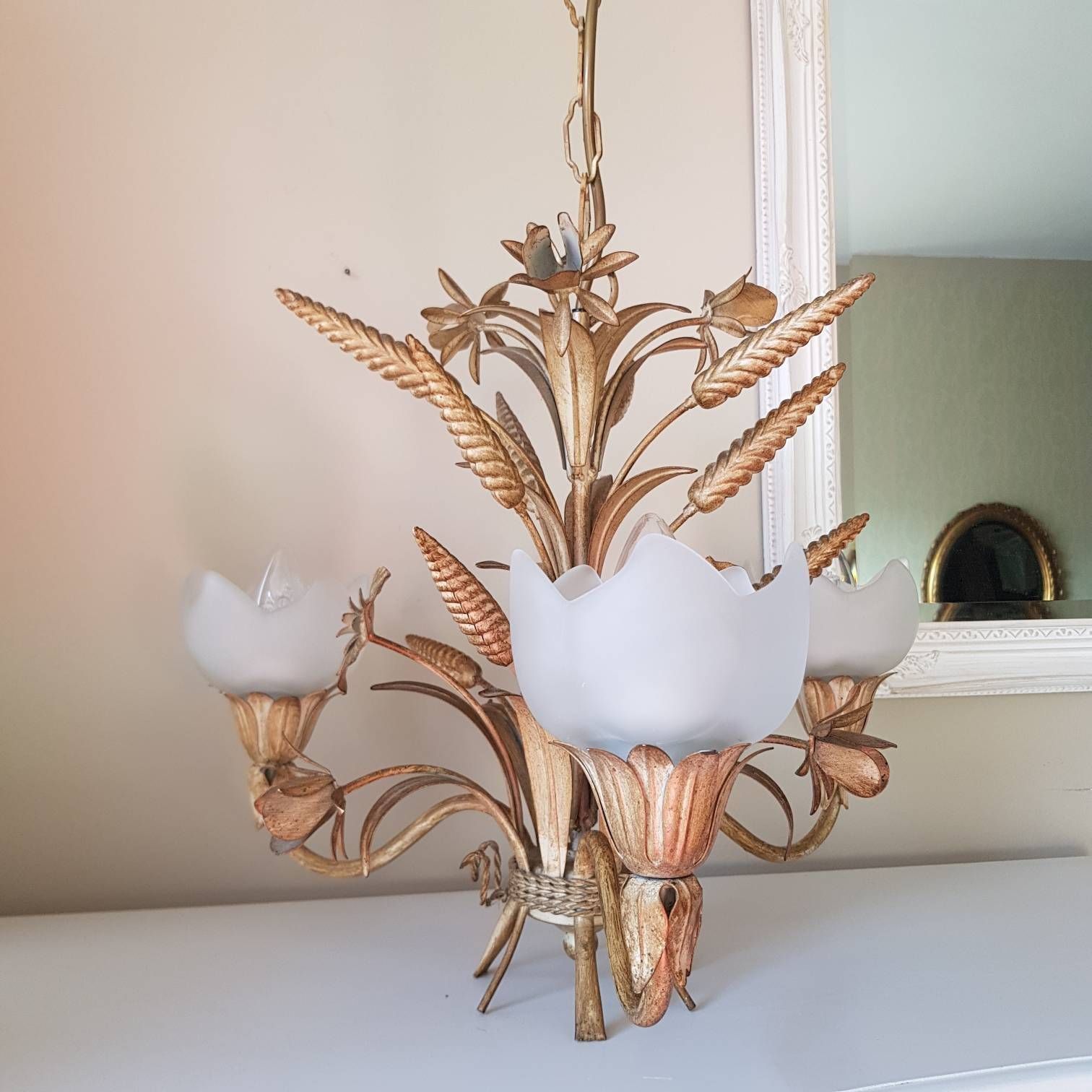 Hollywood Regency Style, Wheat Sheaf Bucket Metal Chandelier, Wheat Ear Ceiling Lustre, Home Decor, Home Lighting, Made In Italy photo for sale