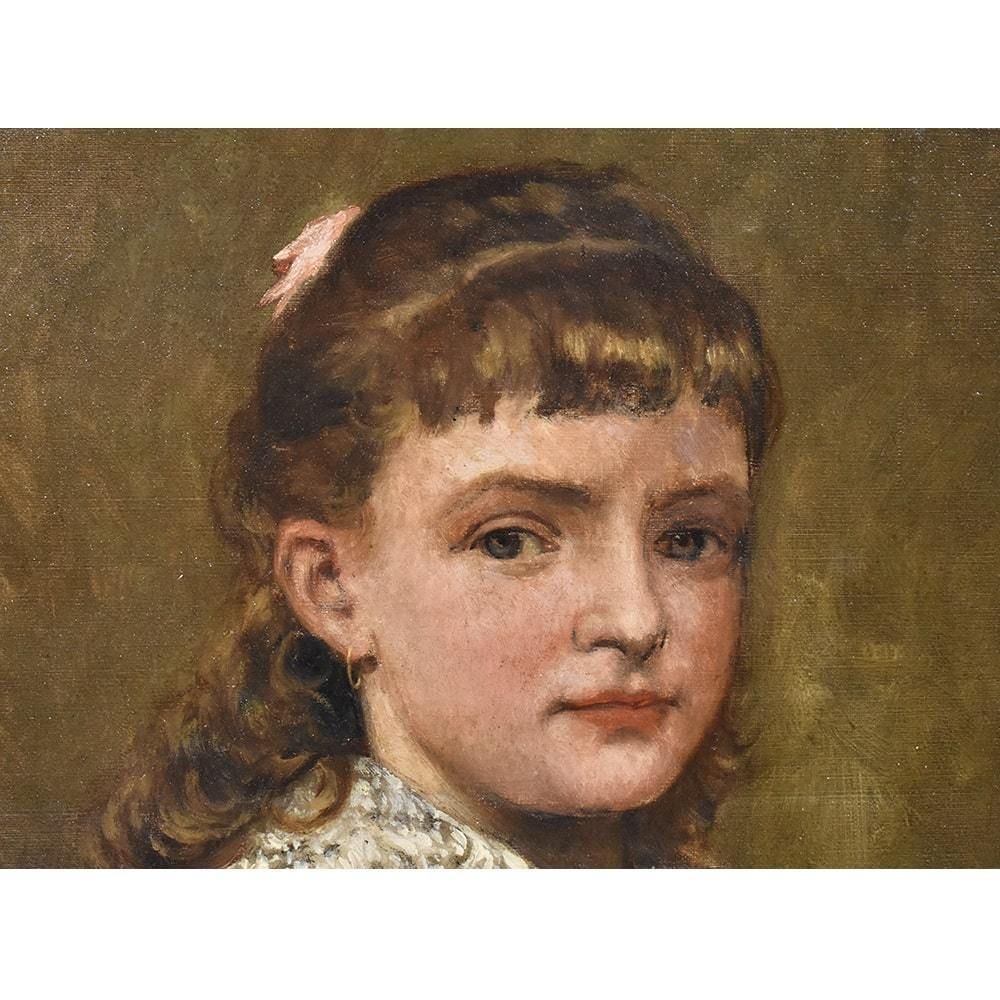 Antique Painting, Young Woman Portrait , Oil On Canvas, XIX Century. (Qr407) photo 1900.0