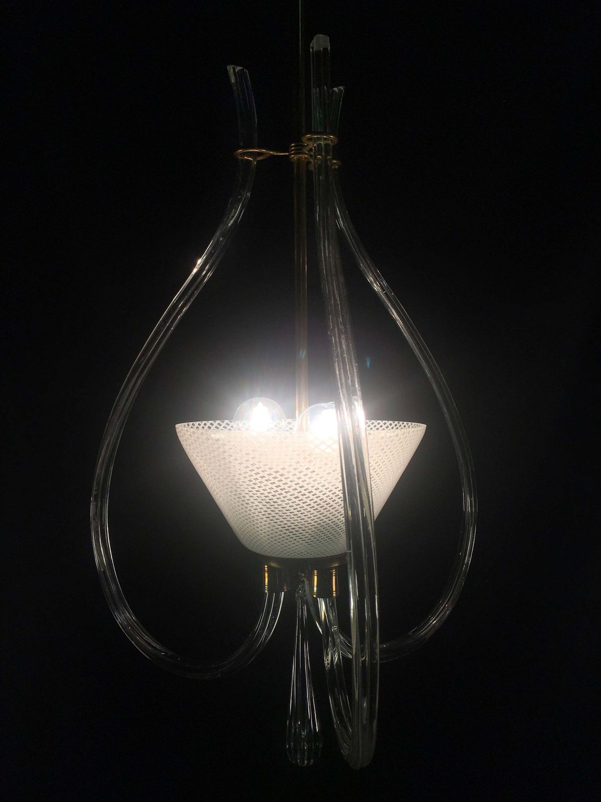 Lighting Adorable Pendant Chandelier "Reticello" By Venini, Murano, 1940s photo