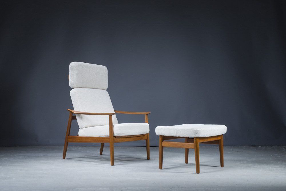 Mid Century Danish Teak & Wool Lounge Chairs & Footstools By Arne Vodder For France & Søn, 1960s, Set Of 2 photo furniture