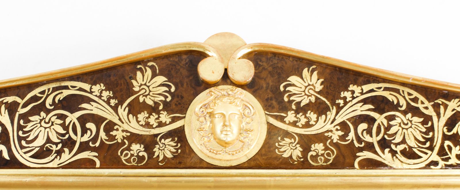 Antique French Burr Walnut Parcel Gilt Mirror 19th C 144x89cm photo for sale