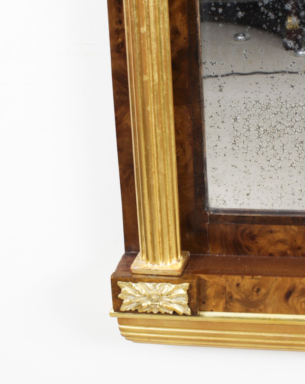 Antique French Burr Walnut Parcel Gilt Mirror 19th C 144x89cm photo vintage