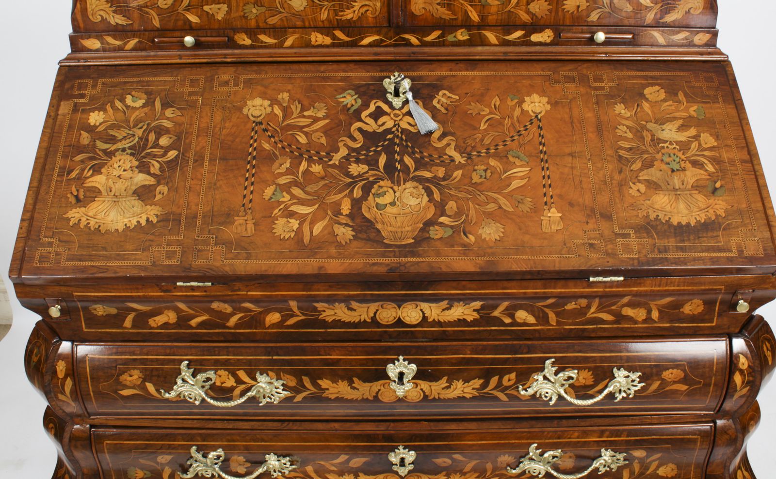 Antique Walnut Dutch Marquetry Bureau Cabinet.1780 18th C photo 18500.0