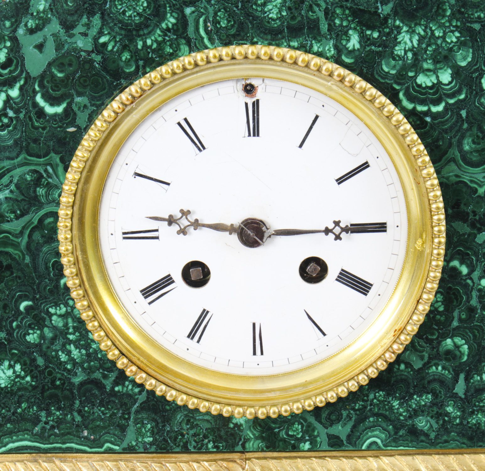 Antique Malachite Ormolu & Bronze Mantel Clock Silk Suspension Movement 19th C photo vinterior