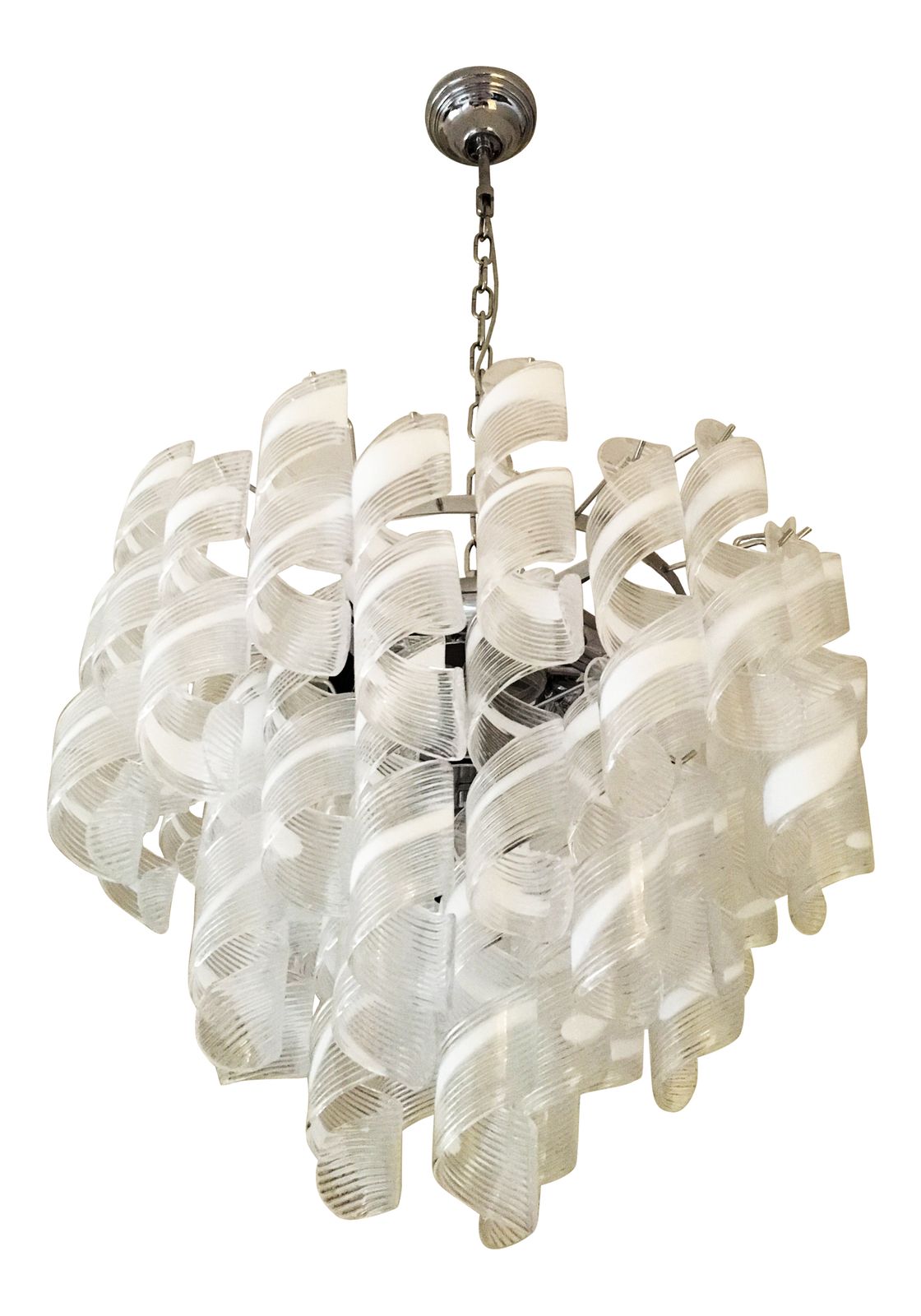 Transparent And White “Ricci” Murano Glass Chandelier photo for sale