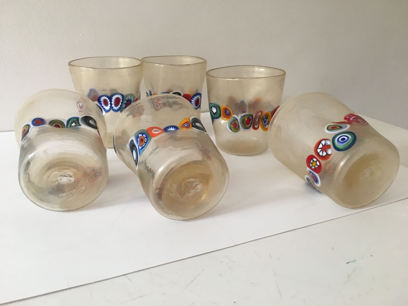 Transparent And Gold Leaf Murano Glasses With Necklace Of Large Floral Murrine Crumpled photo Home Decor
