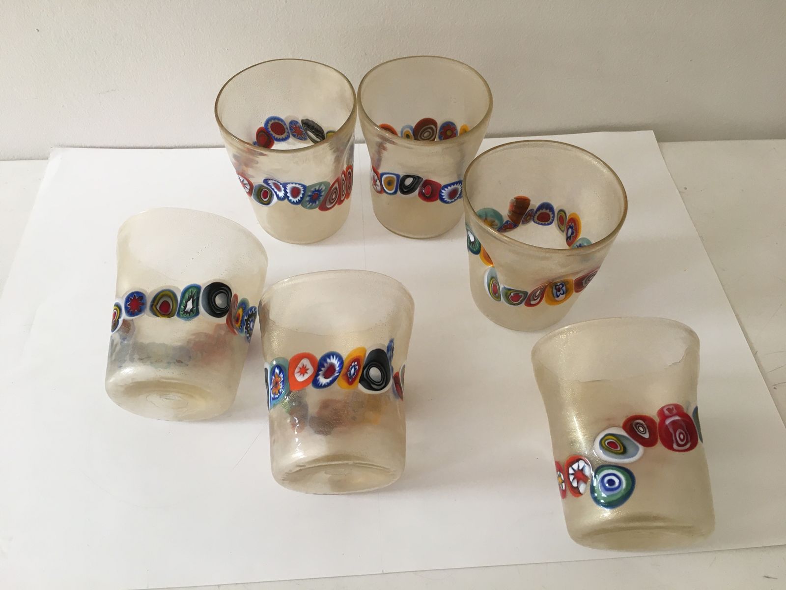photo furniture Transparent And Gold Leaf Murano Glasses With Necklace Of Large Floral Murrine Crumpled