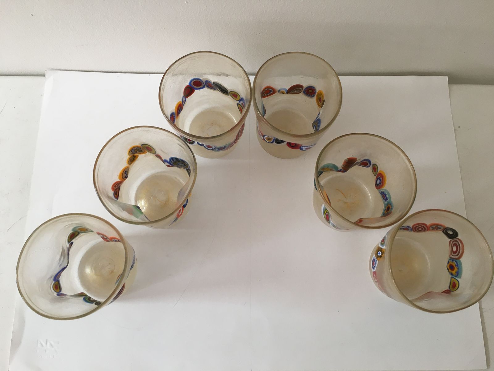 photo for sale Transparent And Gold Leaf Murano Glasses With Necklace Of Large Floral Murrine Crumpled