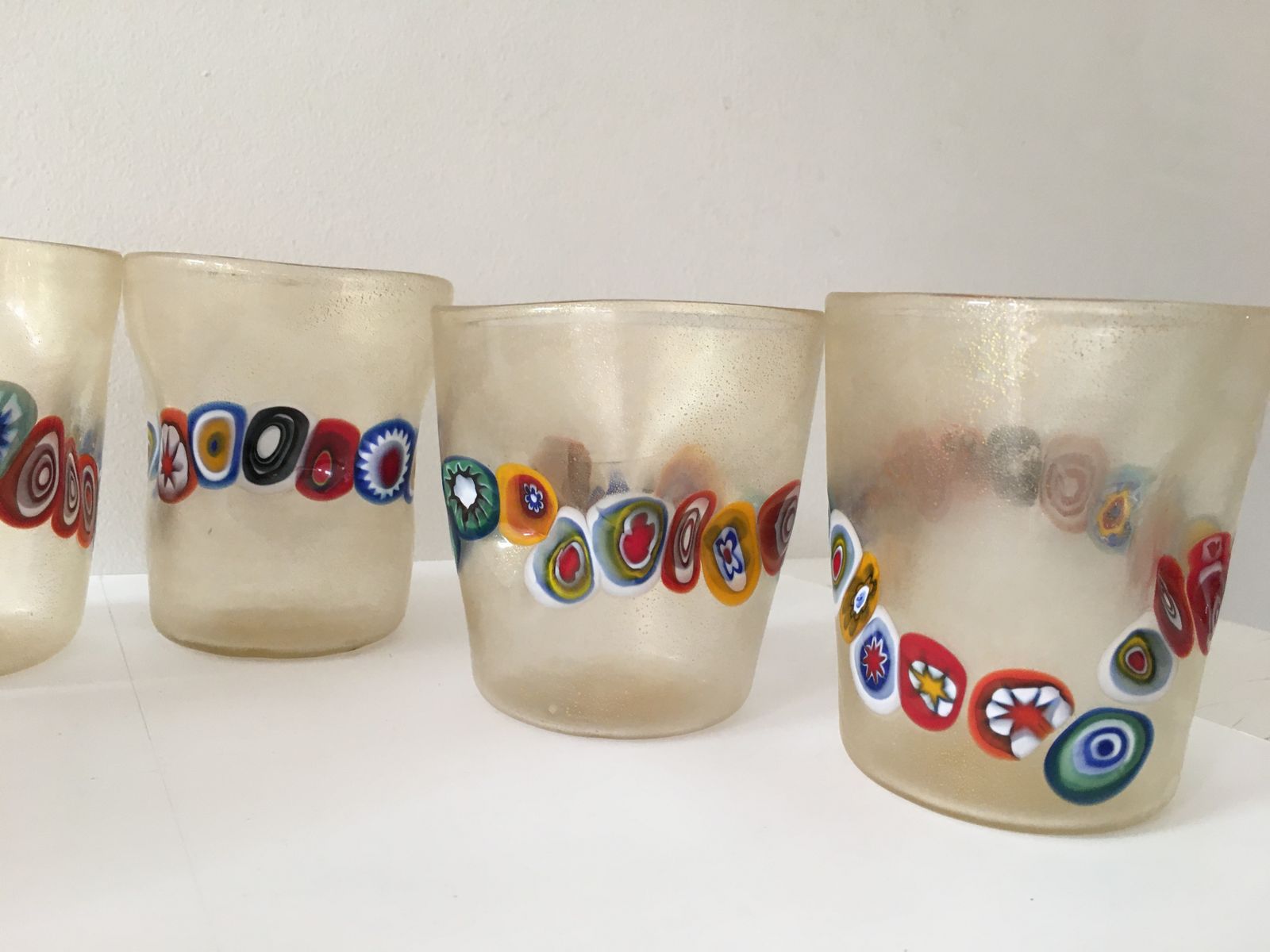 photo buy Transparent And Gold Leaf Murano Glasses With Necklace Of Large Floral Murrine Crumpled