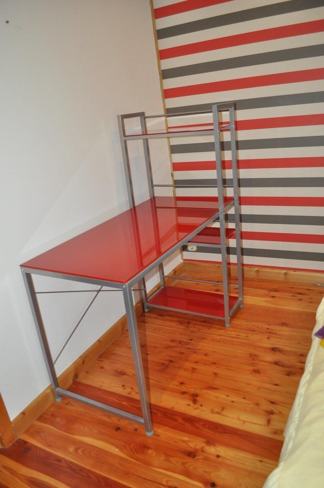 Bauhaus Red Desk, Chair & Metal Cabinet, Set Of 3
