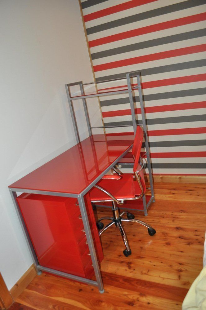Bauhaus Red Desk, Chair & Metal Cabinet, Set Of 3 photo 2700.0