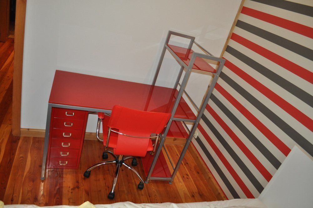 Bauhaus Red Desk, Chair & Metal Cabinet, Set Of 3 photo vintage
