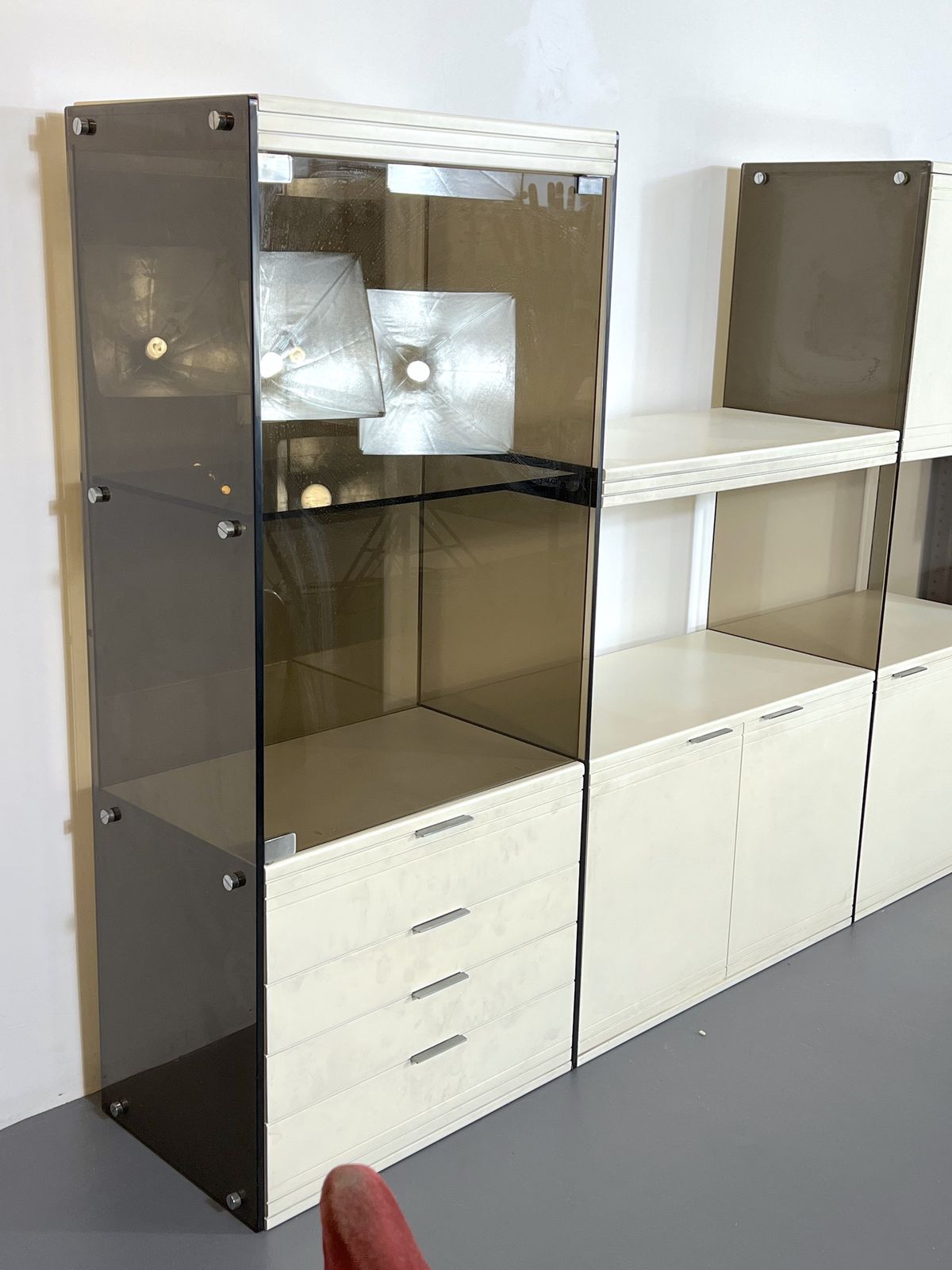Gallotti & Radice, Smoked Glass And Lacquered Wood Cabinet From 70s photo for sale