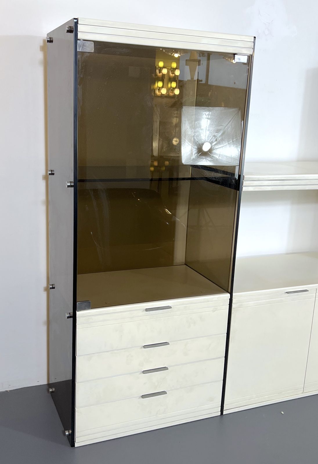 photo vinterior Gallotti & Radice, Smoked Glass And Lacquered Wood Cabinet From 70s