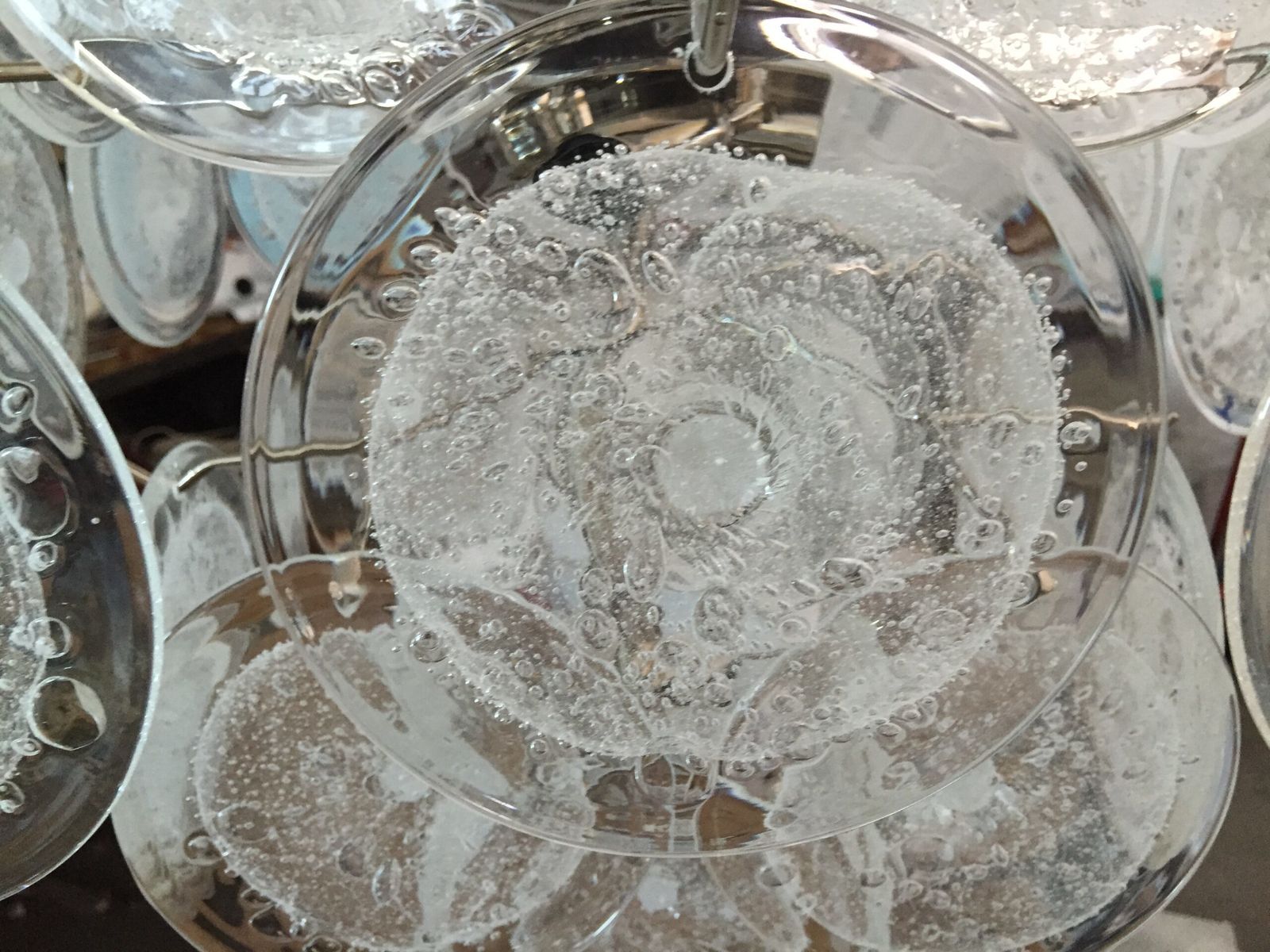 Transparent And Pulegoso “Disks” Murano Glass Chandelier photo for sale