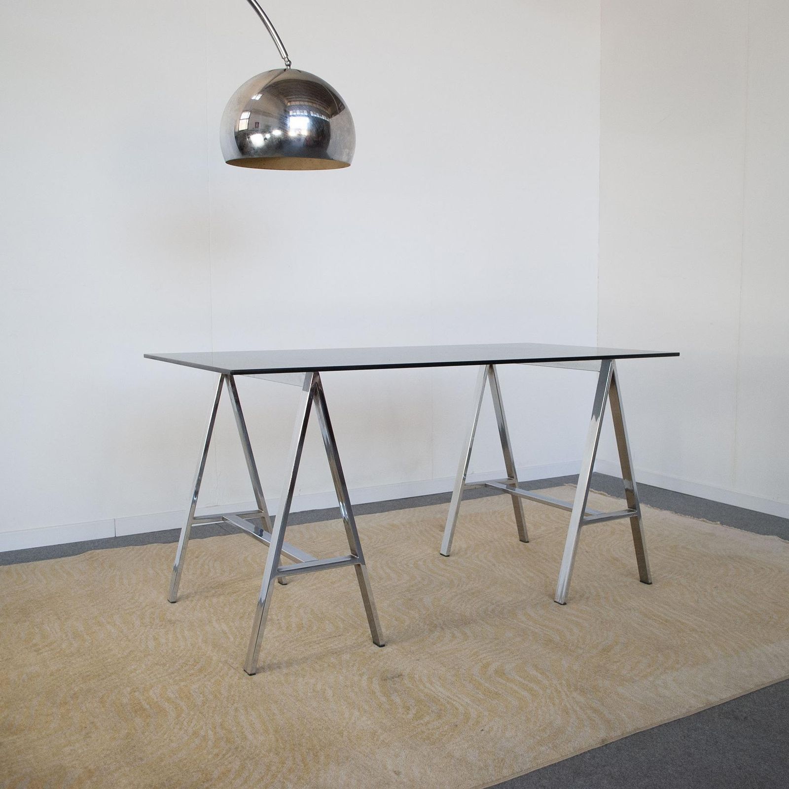 Italian Midcentury Desk With Glass Top From The 70s photo vinterior