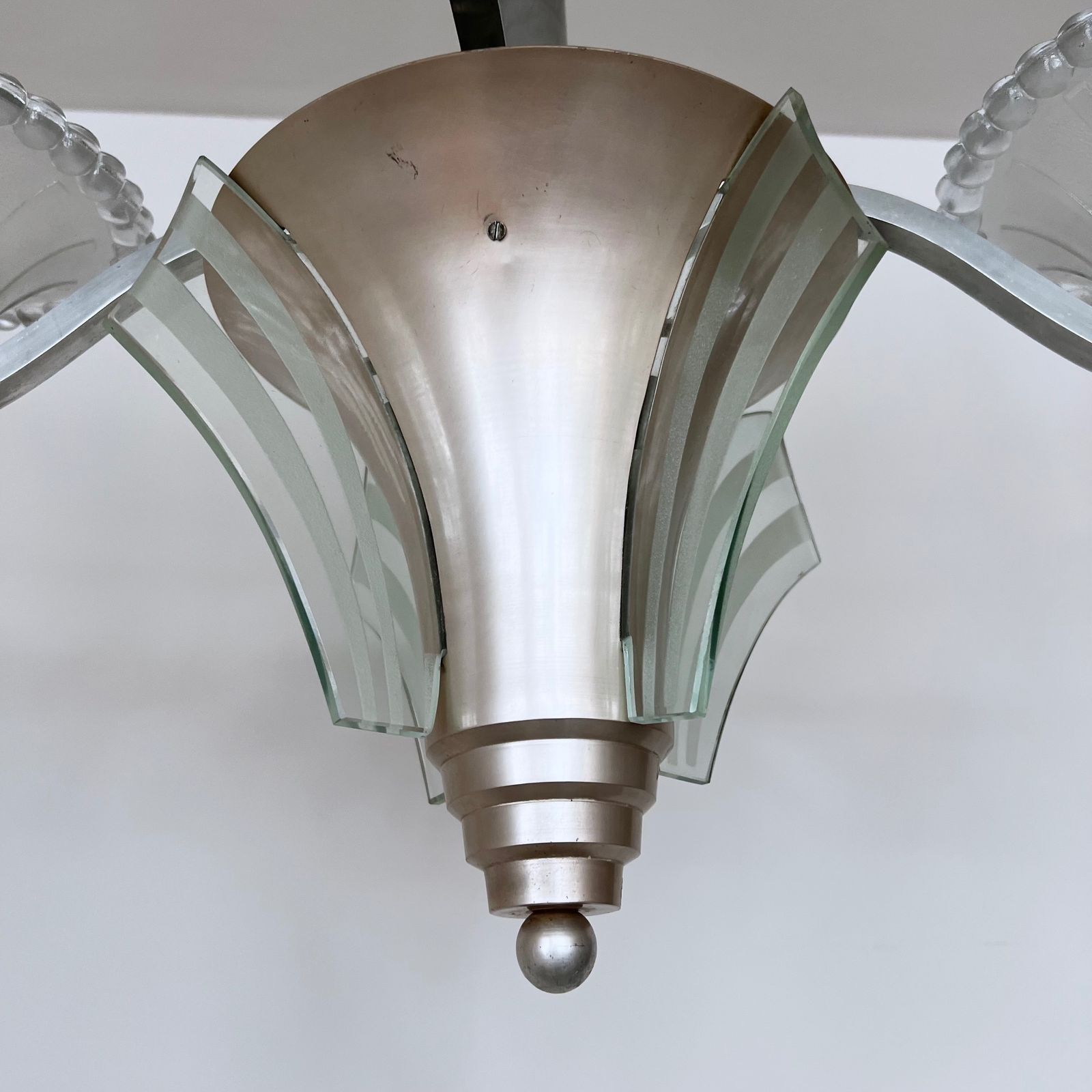 French Mid Century Chandelier With Moulded Glass Shades photo buy