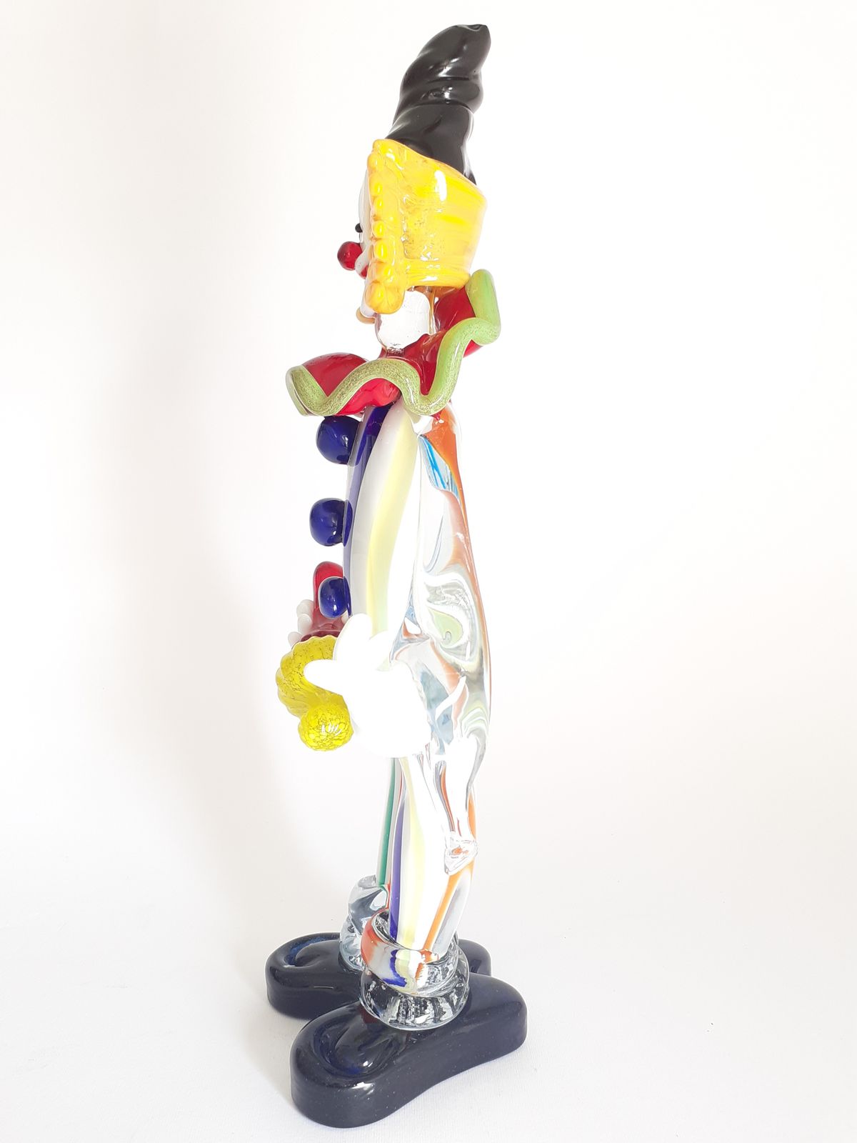 Colorfull Big Clown With Black Hat, Striped Dress And Wine Goth In Murano Glass photo vinterior