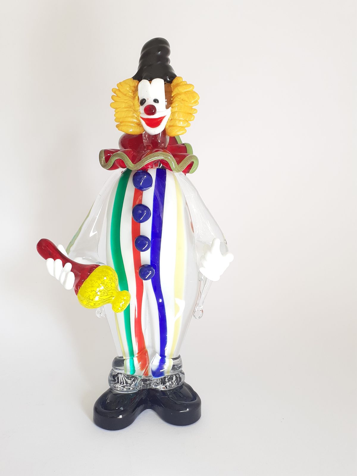 Colorfull Big Clown With Black Hat, Striped Dress And Wine Goth In Murano Glass photo buy
