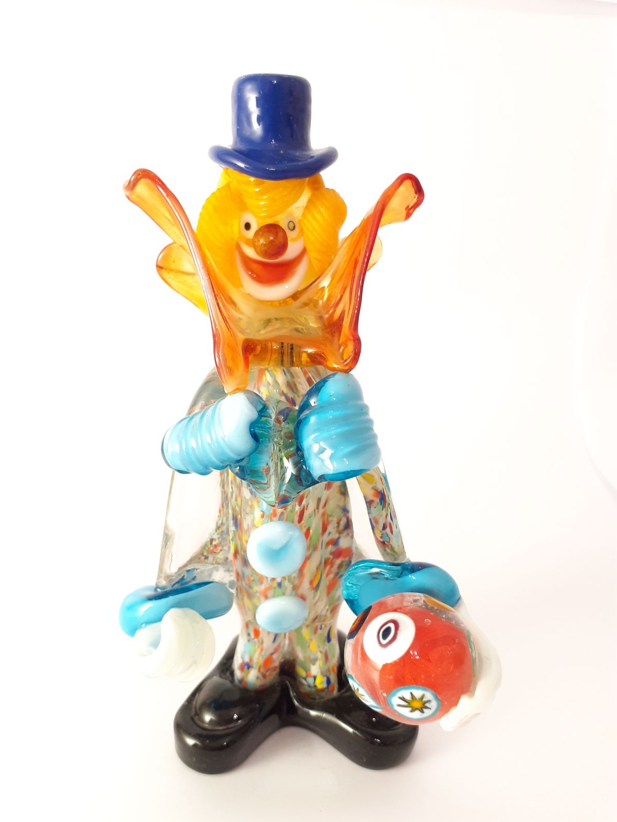 Juggling Clown With Blue Hat And Red Ball In Murano Glass