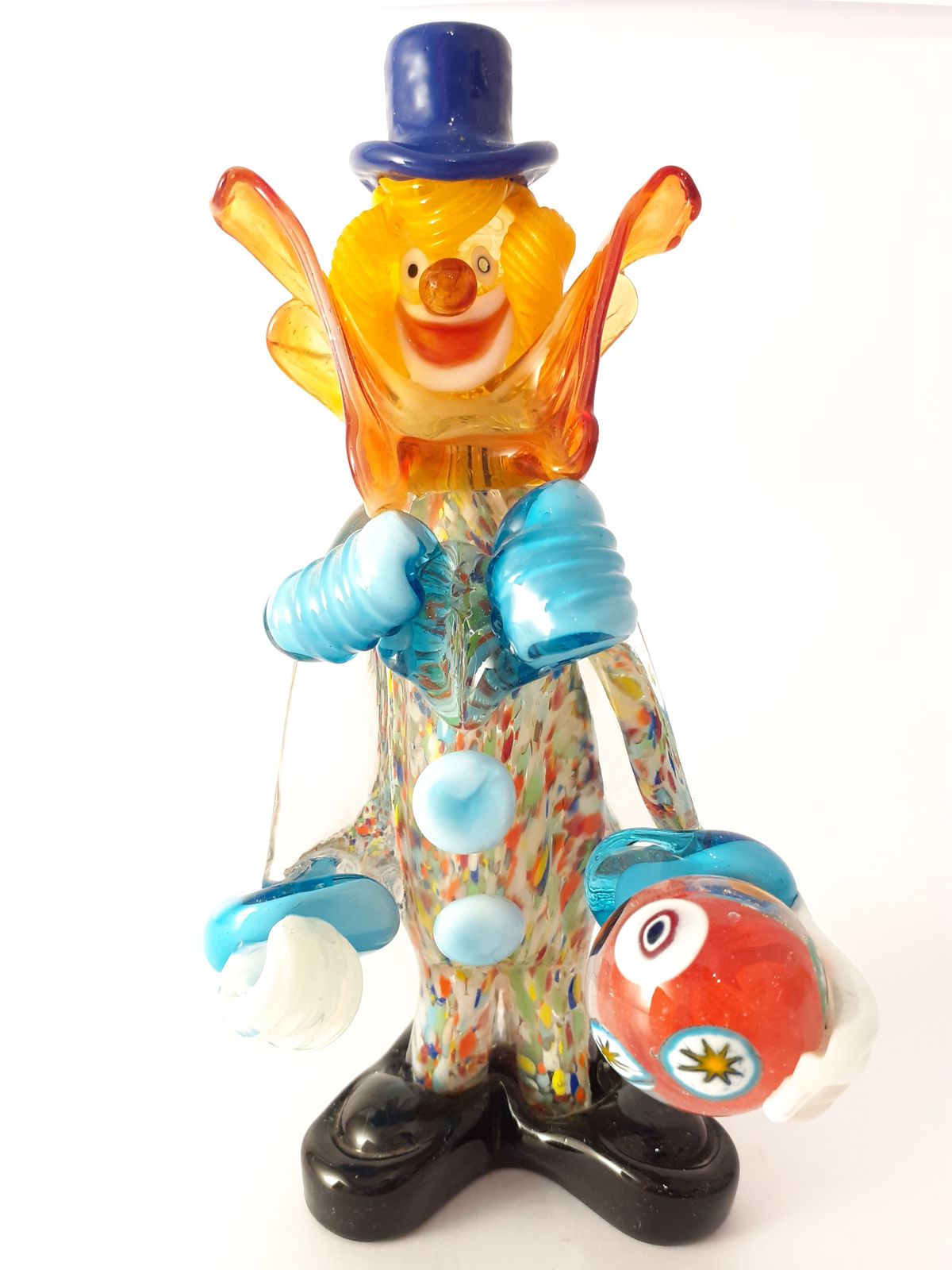 Juggling Clown With Blue Hat And Red Ball In Murano Glass photo vintage
