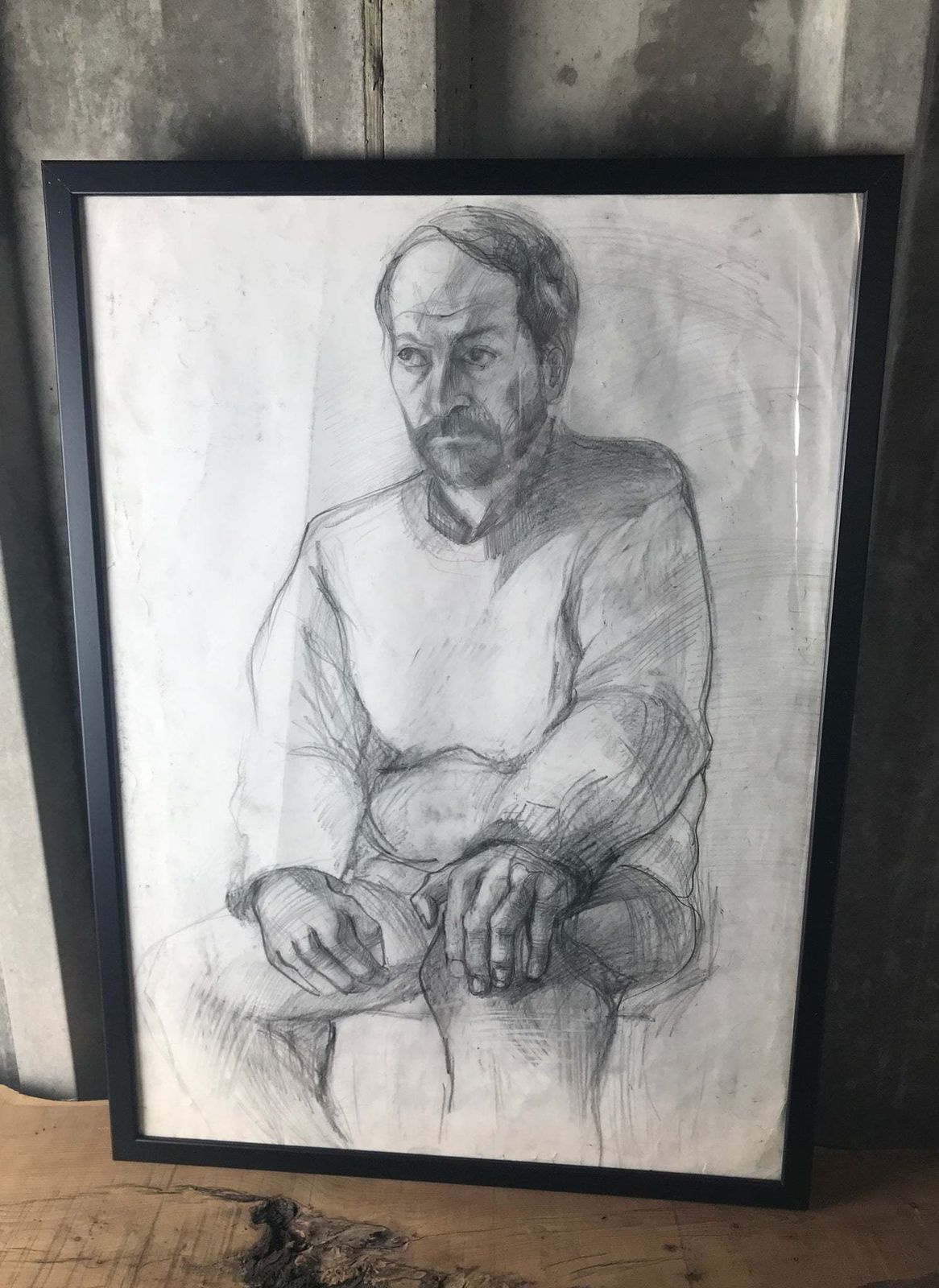 Stylish Original Vintage 1960’s Pencil Drawing Old Man With Jumper Eastern European Design Collectible Wall Art Piece