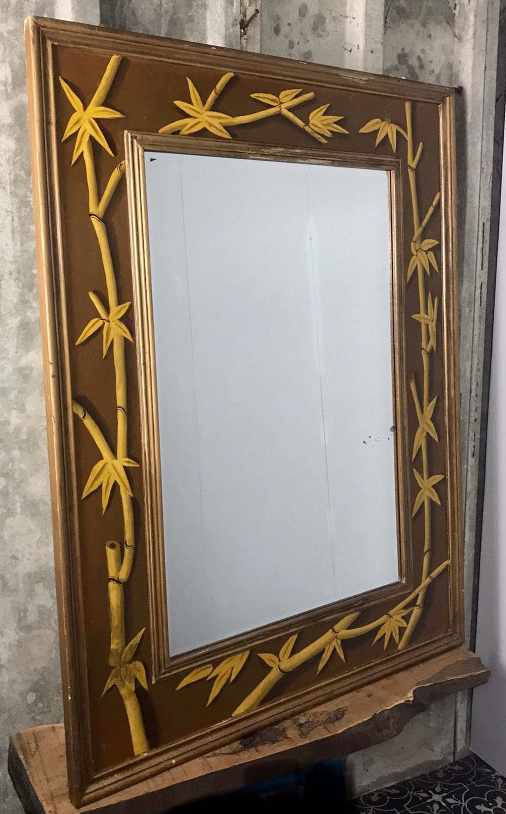 Beautiful Bamboo Antique Early 20th Century Stylish Hand Painted Large Designer Mirror photo buy