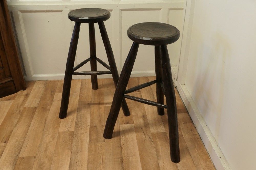 A Pair Of Very Rustic 19th Century French High Stools photo 900.0