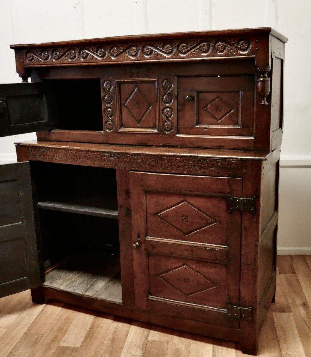 17th Century Carved Oak Court Cupboard, Livery Cupboard photo furniture