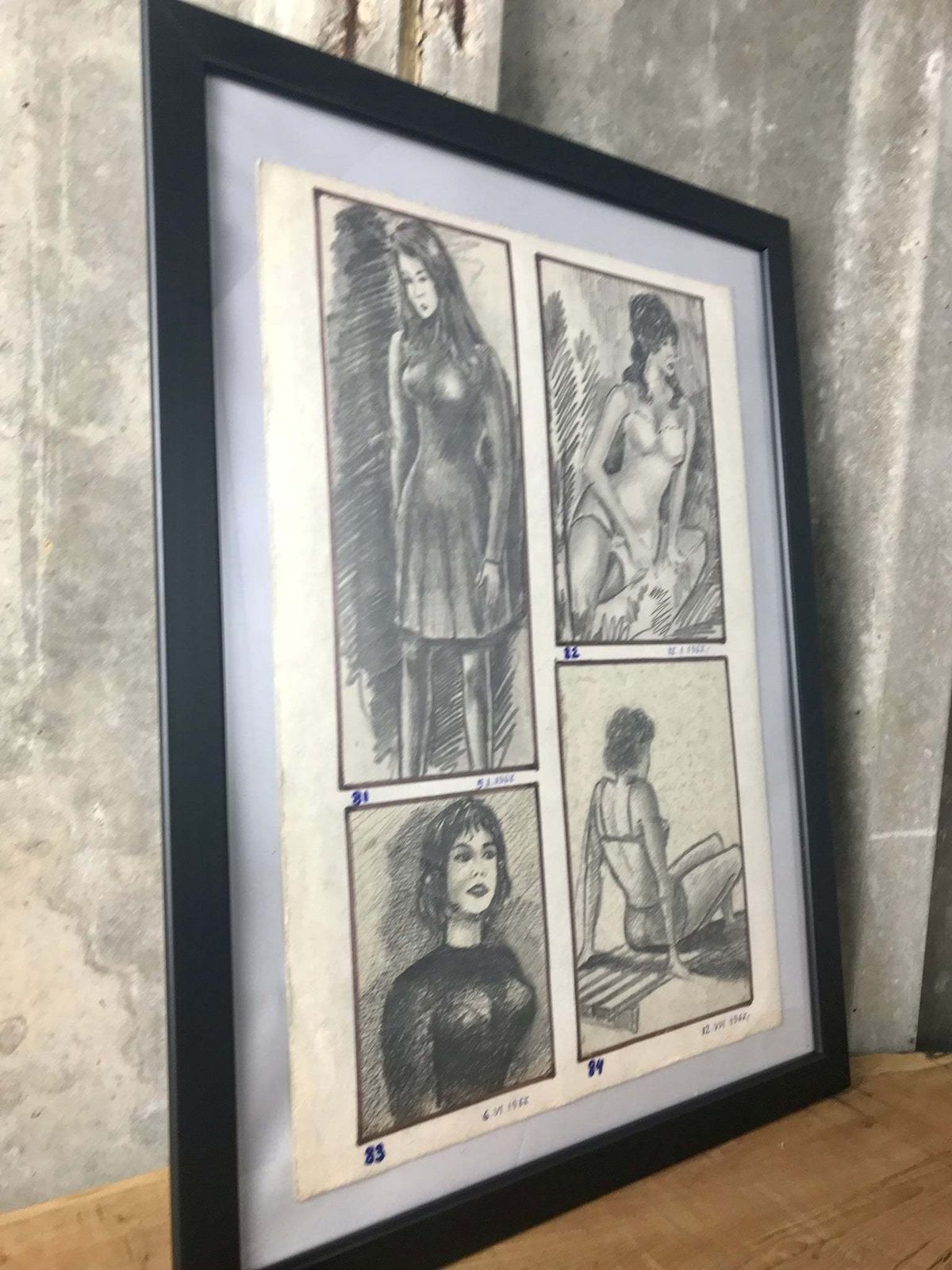 Fashionable Nude Vintage 1960’s Pencil Drawing Eastern European Design Art Work Collectible