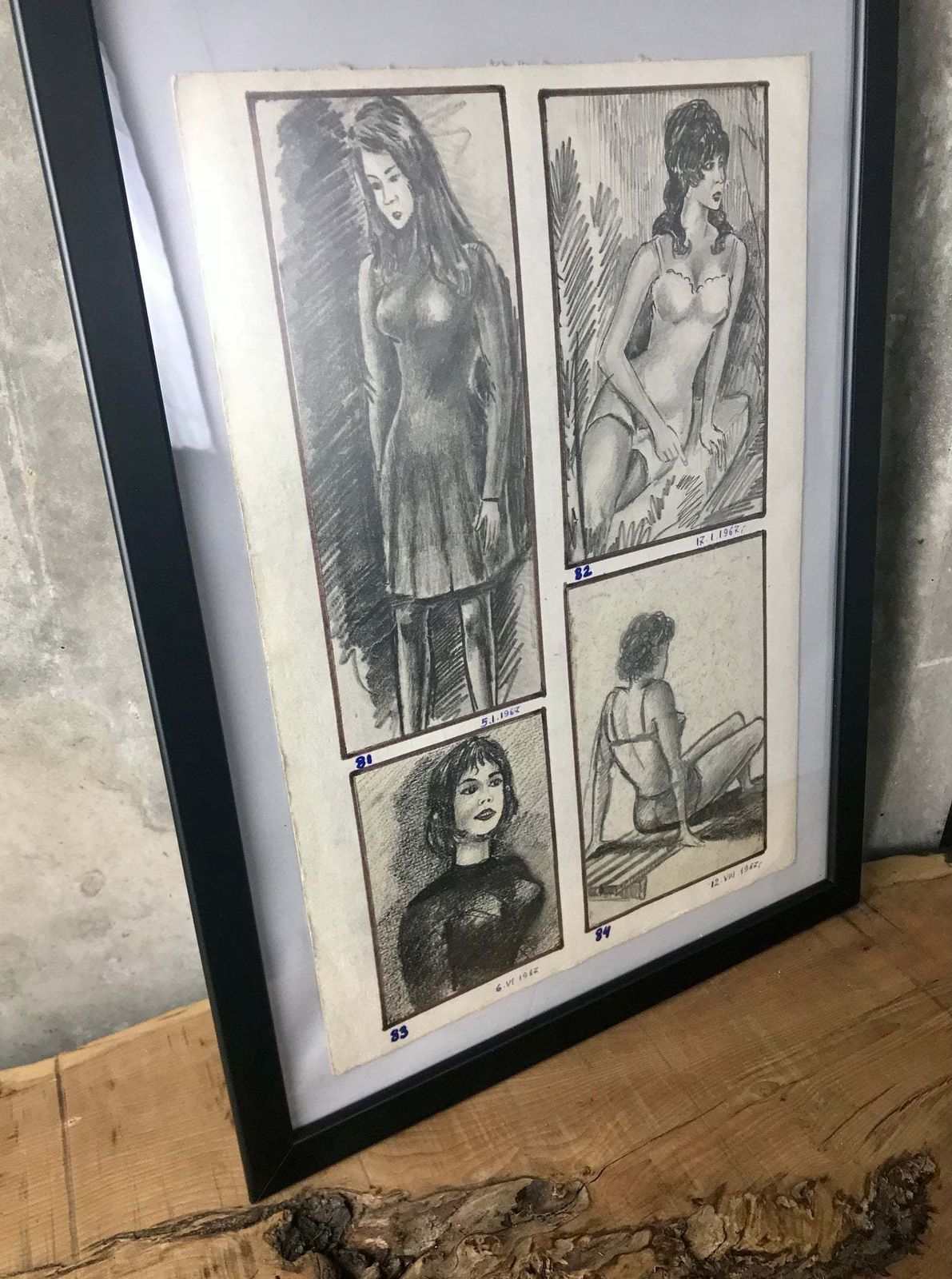 Fashionable Nude Vintage 1960’s Pencil Drawing Eastern European Design Art Work Collectible photo for sale