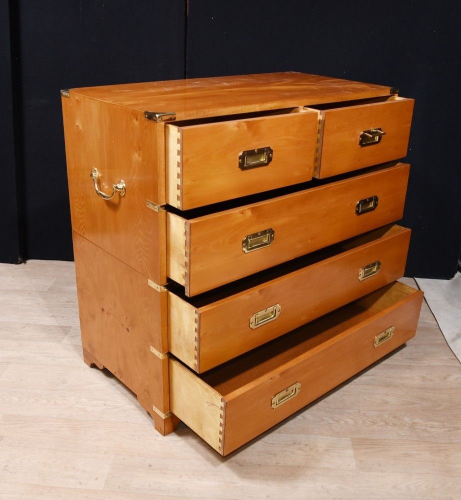 Walnut Campaign Chest Of Drawers  Colonial Commode photo vinterior