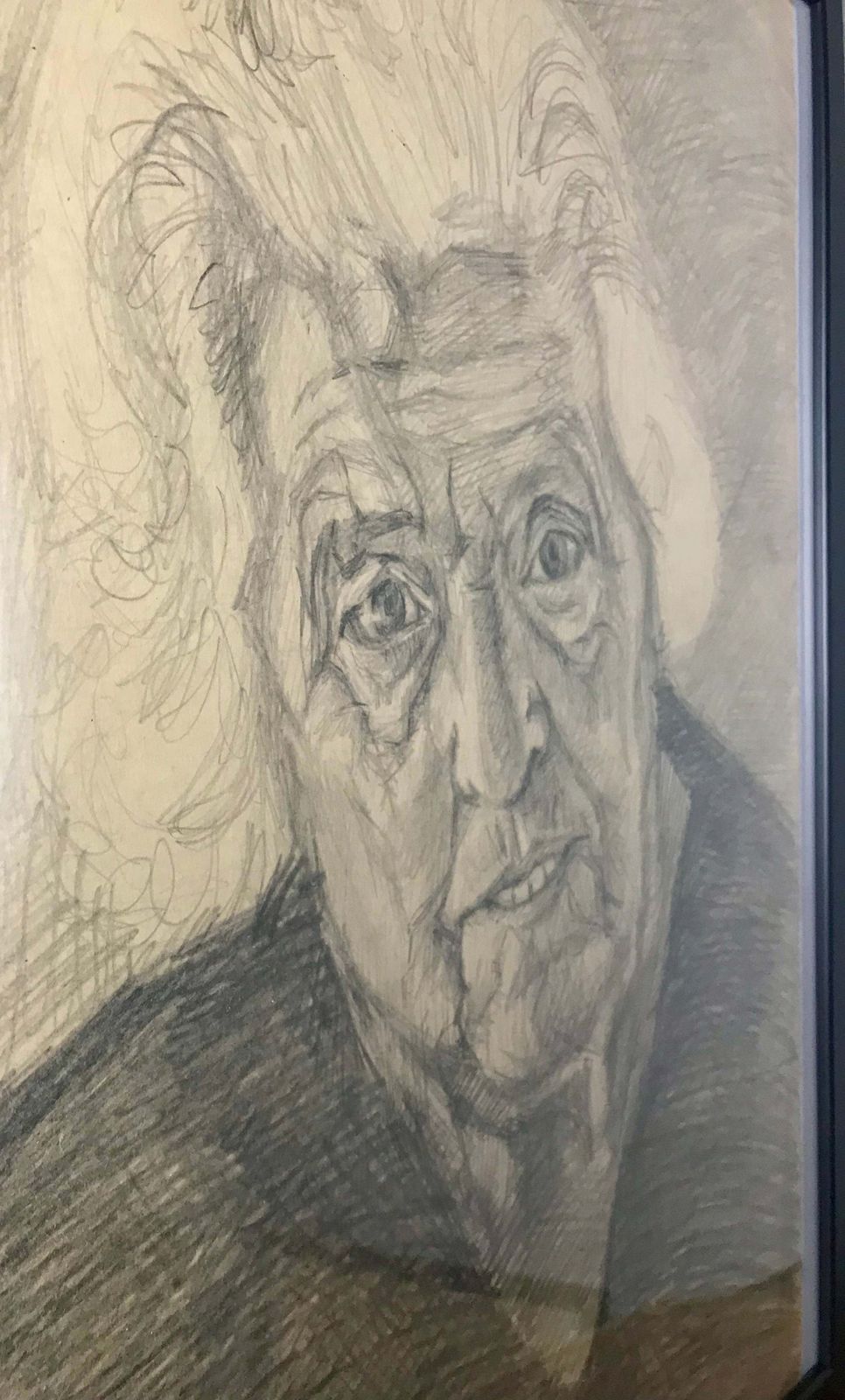 Stylish Original Vintage 1960’s Pencil Drawing Old Lady Eastern European Design Collectible photo furniture