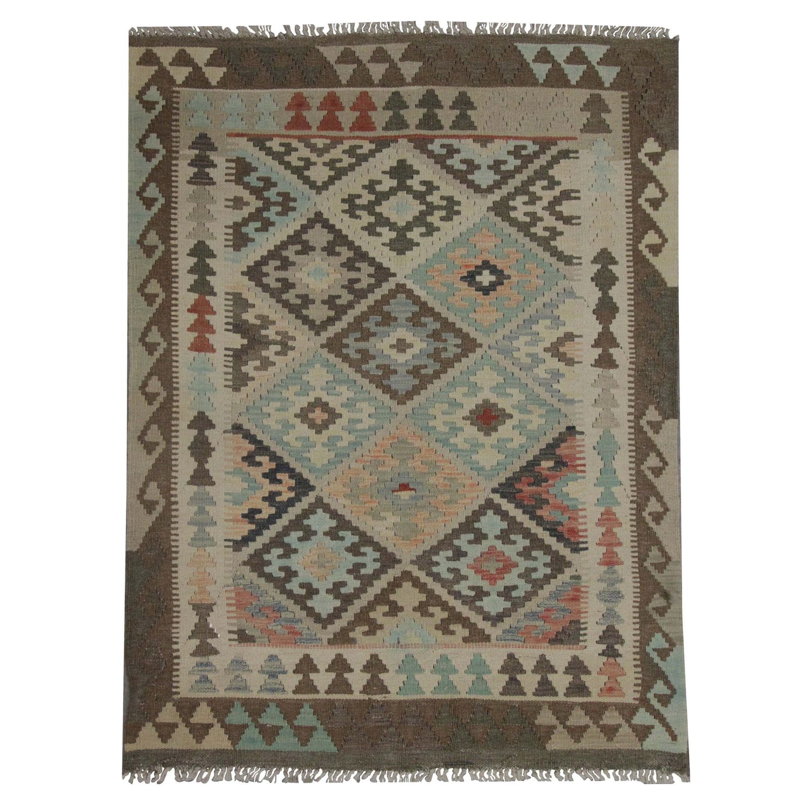 Traditional Wool Kilim Grey Brown Kilim Rug Geometric Modern Area Rug