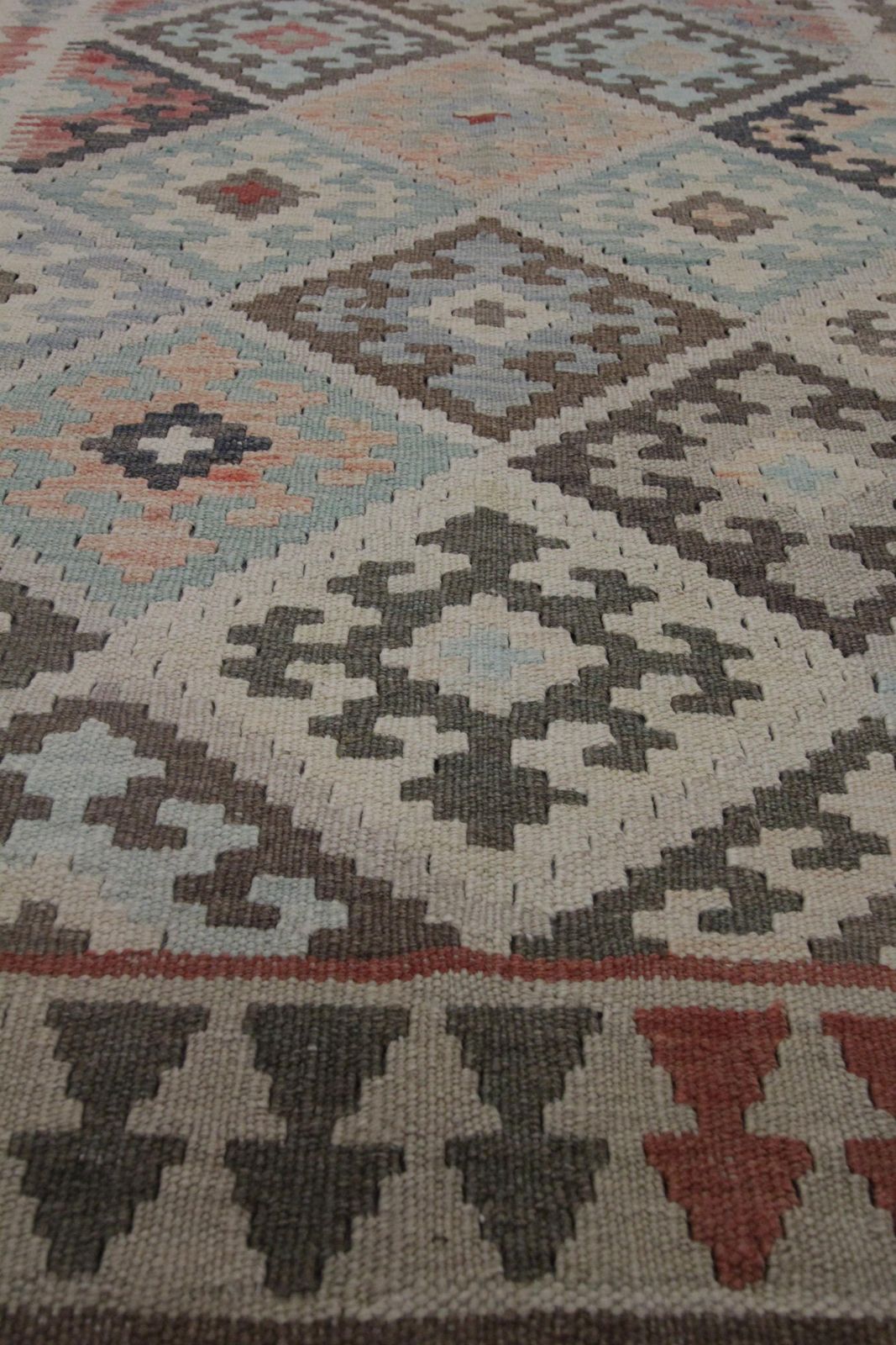 Traditional Wool Kilim Grey Brown Kilim Rug Geometric Modern Area Rug photo vinterior