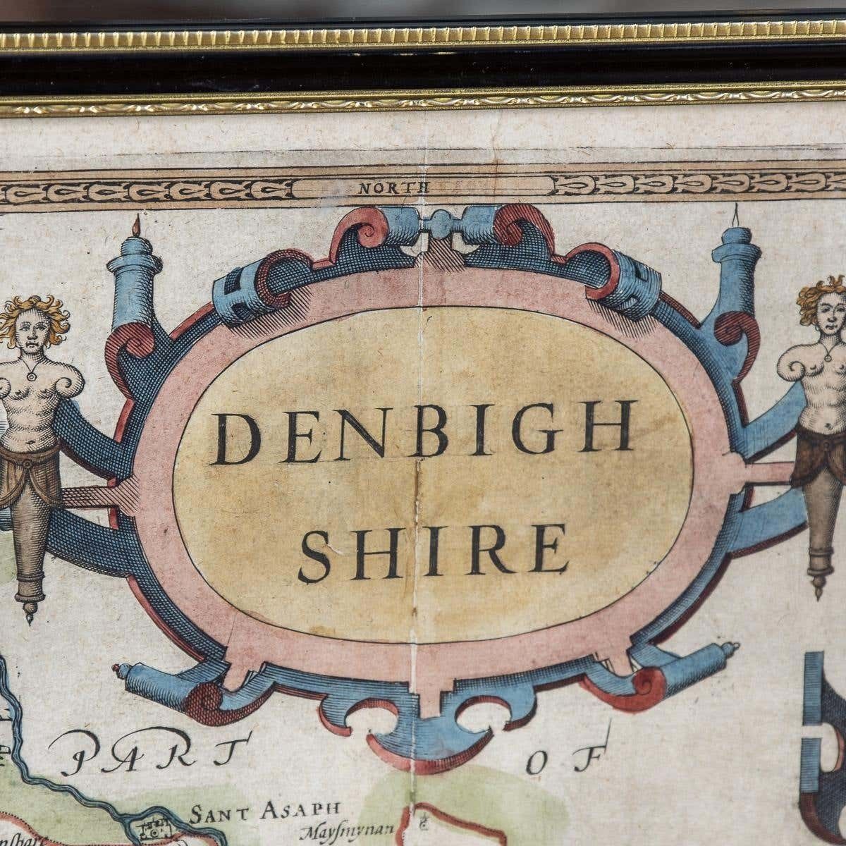 17th Century John Speed Map Of Denbighshire, C.1610 photo for sale
